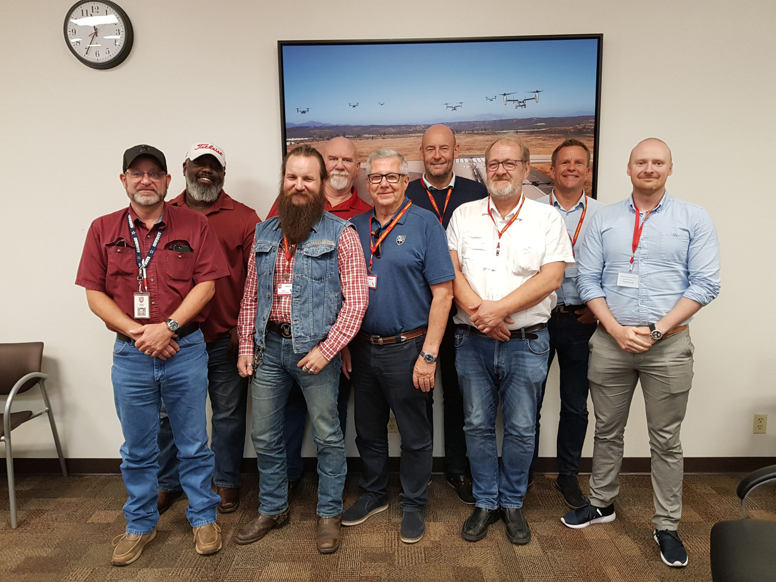 The Helicopter Committee had meetings with the Bell trade union, from left: Greg Athens, Byron Maxfield, Henrik Fjeldsbø, Mark Upton, Ketil Karlsen, Erik Hamremoen, Frode Nirisen, Kjetil Larsen and Tom Stian Beitland. Photo: Atle Espen Helgesen